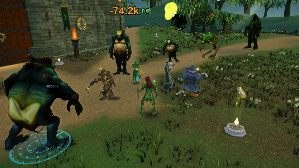Party of heroes holding a swamp path against ogres
