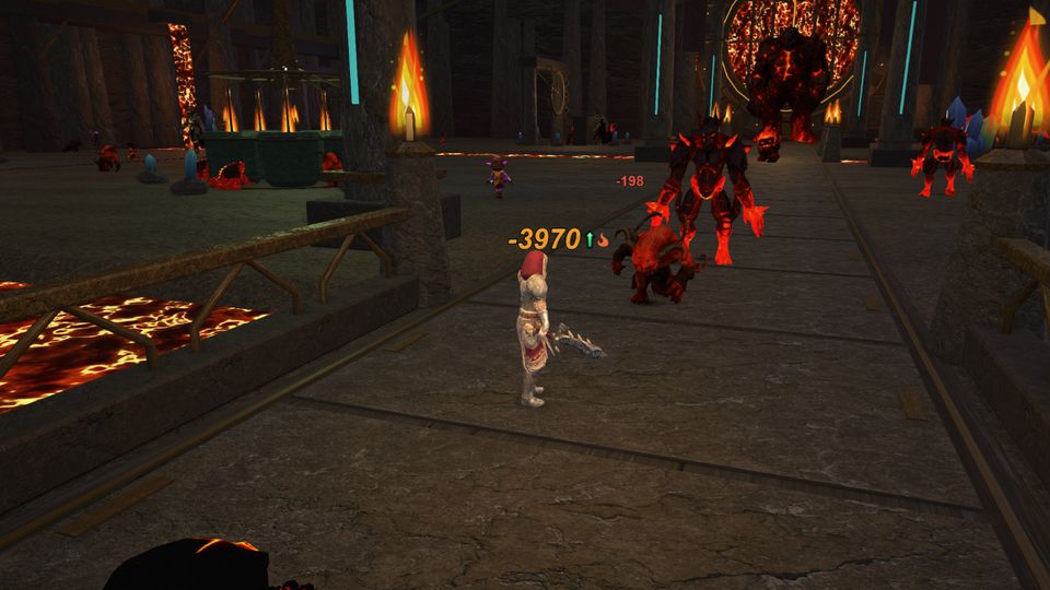 Hero facing lava demons in an infernal forge