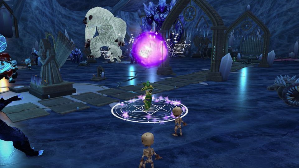 Casting soul magic against a yeti in an ice cavern